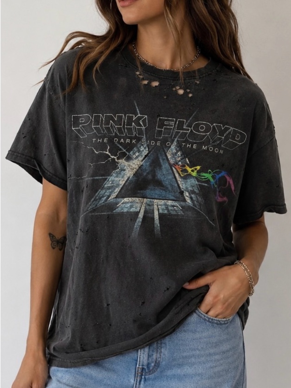 Furst of a Kind Pink Floyd Dark Side of the Moon Distressed Band Tee Oversized